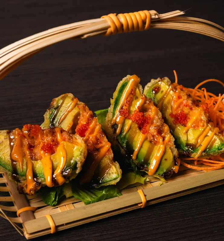 Avocado grenades appetizer plated at Kon'ya Japan in Nolan Hill, Calgary