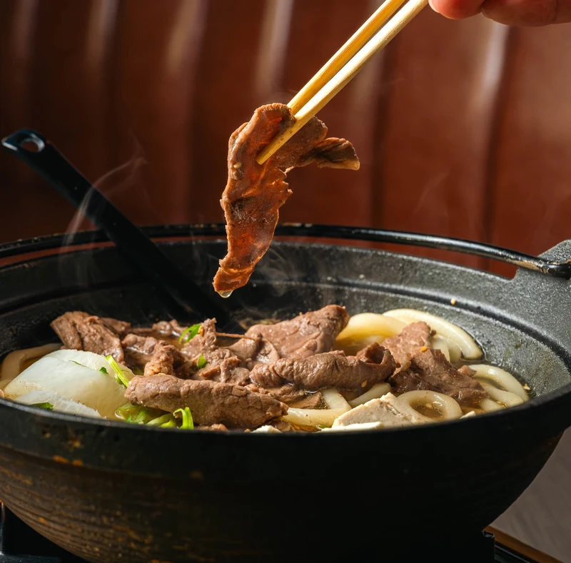 Fresh beef udon at Kon'ya Japan, a Japanese restaurant in Nolan Hill, Calgary