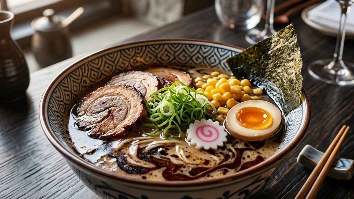 Kuro ramen black garlic ramen bowl at Kon'ya Japan in Nolan Hill, Calgary