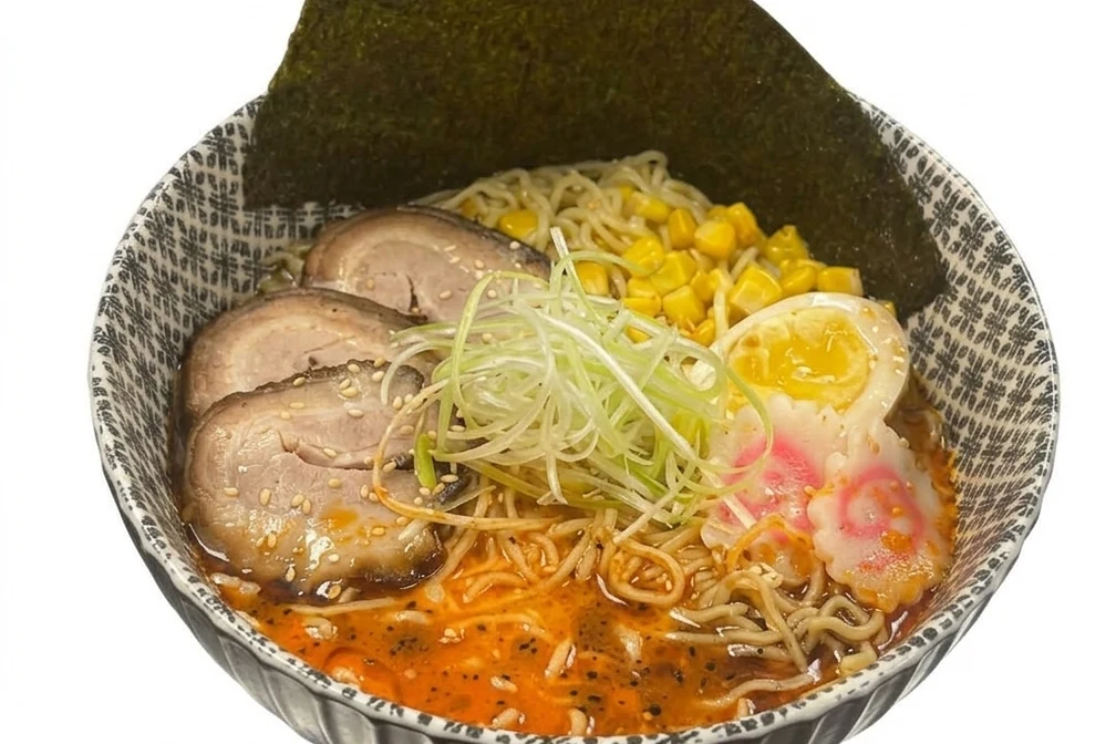 Spicy kuro ramen bowl at Kon'ya Japan in Nolan Hill, Calgary